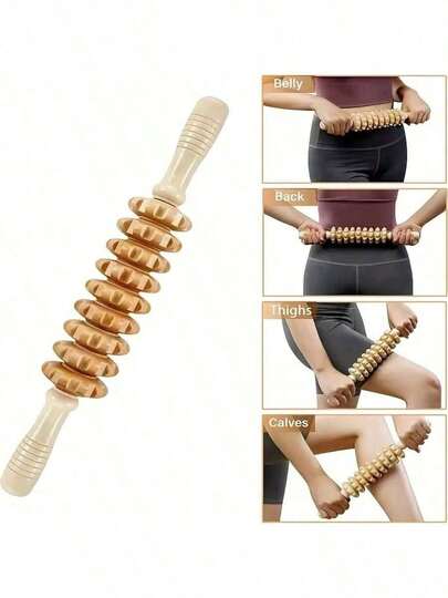 1个木制按摩滚轮，带防滑手柄和凹槽齿轮 - 专为健身爱好者设计，可按摩手臂、腿部、大腿、臀部和背部，轻便易携，经久耐用且不易变形，男女通用，四季皆宜，是送给爱人/朋友/长辈的理想礼物，适合圣诞节、新年等场合，无需电池