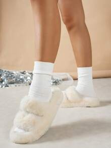 Women's Furry Slippers, New Fashion Fluffy Slippers With Thick Sole, Soft Bottom Comfortable Warm Lined Slippers