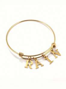 1pc Custom Letter Name Bracelet, Personalized Name Up To 7 Letters, Adjustable Expandable Pendant Letters, Stainless Steel Bracelet Jewelry Gifts, And Stylish Women's Bracelets, Jewelry Women, Mother's Day Gifts For Mom, Easter Gifts, Personalized Custom Bracelets (With Small Gift Box) - Multicolor - View 2