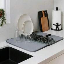Rejilla plegable para secar platos, bandeja de drenaje para fregadero de cocina, alfombrilla absorbente para tazas, estantería de almacenamiento multifuncional, alfombrilla antideslizante para fregadero, esencial de cocina natural e higiénico para decoración del hogar y la cocina, parte de tus estilos acogedores de otoño e invierno y decoraciones navideñas - Gris - Ver 1