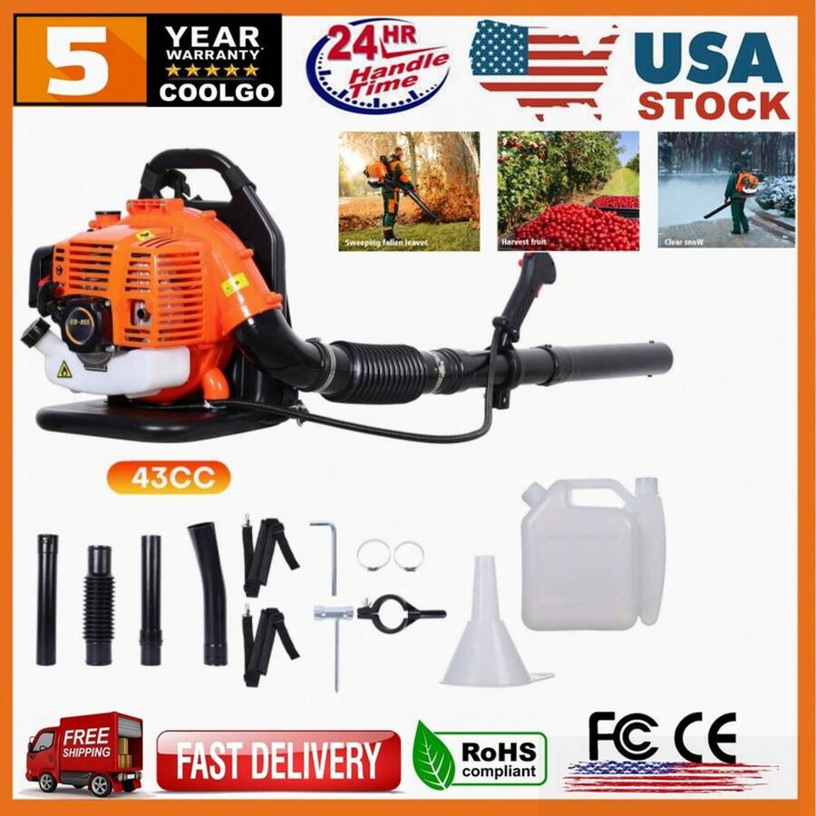 43CC Backpack Gas Leaf Blower Gasoline Powered Snow Blower 665CFM 2-Stroke - 1 - View 1