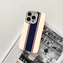 Funda protectora para phone (1 unidad) con orificios grandes, diseño a rayas azules y blancas. Compatible con phone 16 Pro, 16, 15 Pro, 14, 14 Plus, 14 Pro, 13, 13 Pro, 12 Pro y 11/11 Pro. Ideal para cumpleaños y celebraciones. - Blanco - Ver 1