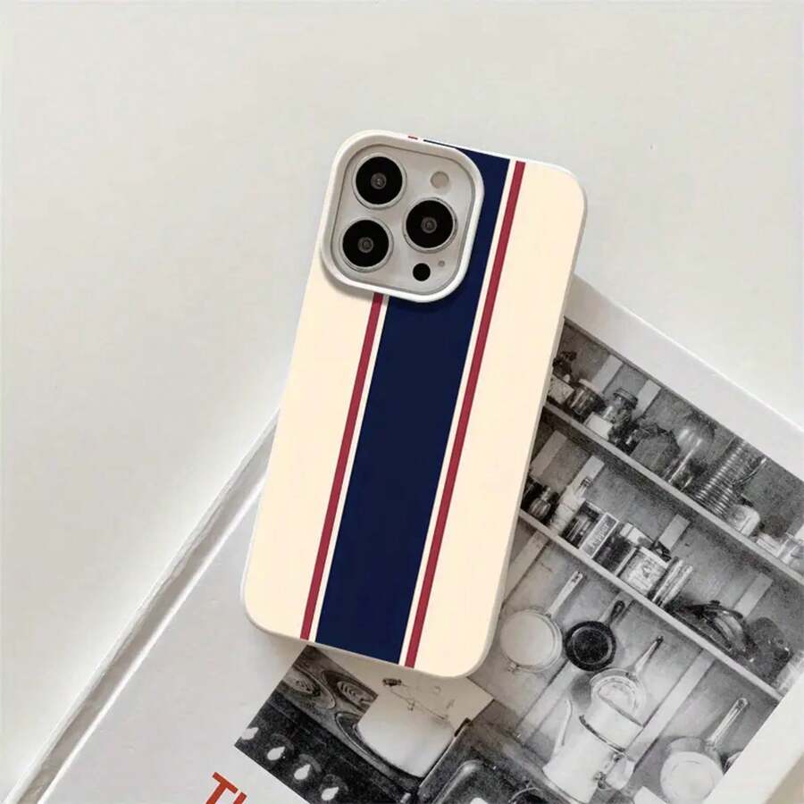 Funda protectora para phone (1 unidad) con orificios grandes, diseño a rayas azules y blancas. Compatible con phone 16 Pro, 16, 15 Pro, 14, 14 Plus, 14 Pro, 13, 13 Pro, 12 Pro y 11/11 Pro. Ideal para cumpleaños y celebraciones. - Blanco - Ver 1