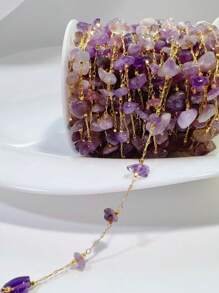 1m Bohemian Style Stainless Steel Gold Plated Asymmetrical Natural Stone Necklace Chain For Necklace/Bracelet/Anklet/Waist Chain/Sweater Chain Craft Decoration, 18K Gold Plated Turquoise/Agate/Aquamarine/Tiger Eye/Rose Quartz/Amethyst Beaded Chain For DIY Jewelry Accessories