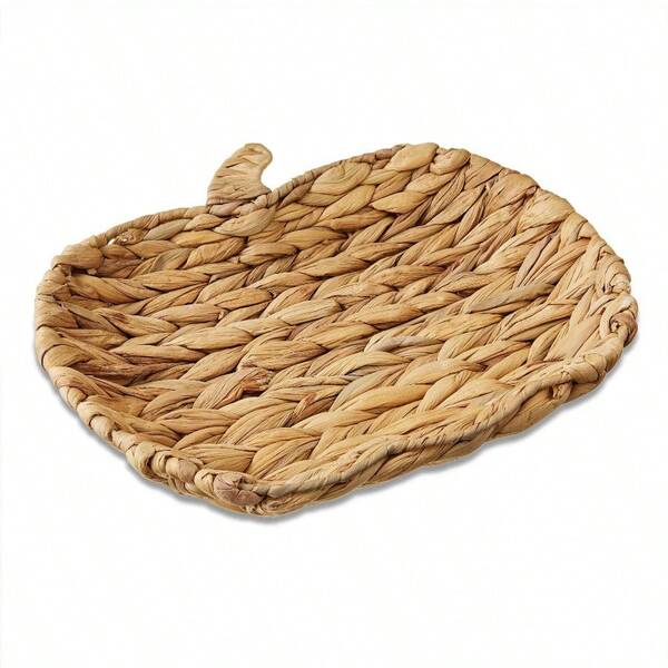 1pc Wicker Pumpkin Decorative Tray, Brown, 12 X 11.12 In Add Charming Seasonal Decor To Your Coffee Table, Entryway, Or Countertop
