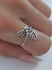 1 st bohemisk trollslända-ring, smyckesaccessoar i vintagestil för kvinnor - Antikt Silver - Visa 1