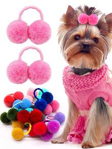 10pcs/Pack Cute Pet Fur Ball Hair Scrunchies, Versatile Fresh Cat & Dog Headbands, Suitable For Small Cats & Dogs, Random Assortment - Multicolor - View 2