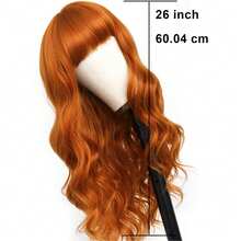 26 Inch Long Wavy Ginger Wigs With Bangs For Women Long Curly Natural Heat Resistant Fiber Synthetic Wine Orange Wigs For Halloween Daily Use Party Cosplay - Ginger - View 2