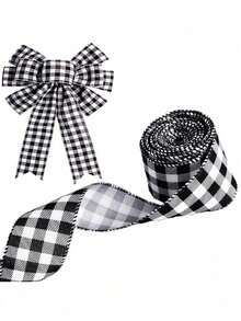 1/5 Roll Wired Edge Ribbons Buffalo Plaid Burlap Ribbon Farmhouse DIY Gift Wrapping Crafts For Christmas Bow Wreath Tree Decoration,Christmas,Xmas