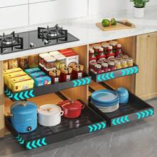 Pull-Out Cabinet Storage Rack, Expandable Sliding Utensil Storage Rack, Adjustable Metal Storage Cabinet Drawer Rack, No Drilling Required, Smooth And Quiet Sliding, Suitable For Kitchen And Bathroom Storage - Multicolor - View 3