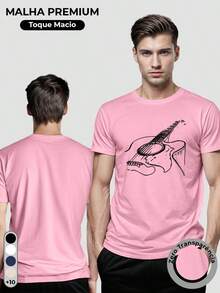Men's 100% Cotton T-Shirt With Guitar Print - 淺粉色 - 查看 2