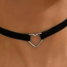 1pc Elegant Heart Choker - Black Velvet & Leather Adjustable Necklace, Gothic Layered Jewelry For Women - Back To School Style Upgrade - 黑色 - 查看 3