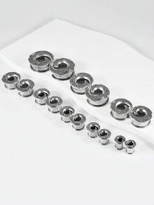 1个不锈钢银色漩涡耳塞，简约设计，耳廓扩张器，耳洞扩耳器，穿刺饰品 - 如圖 - 查看 7