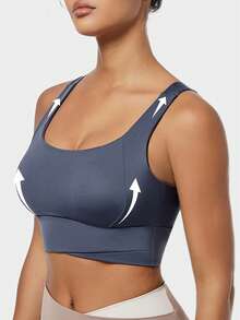 瑜伽背心，透气运动文胸，具有减震塑形功能，勾勒优美背部线条，适合健身运动。 - 藍色 - 查看 5