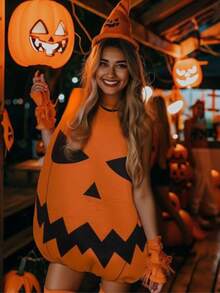 Halloween Pumpkin Costume For Adults, Orange Halloween Costume, Party Dress For Women - Multicolor - View 6
