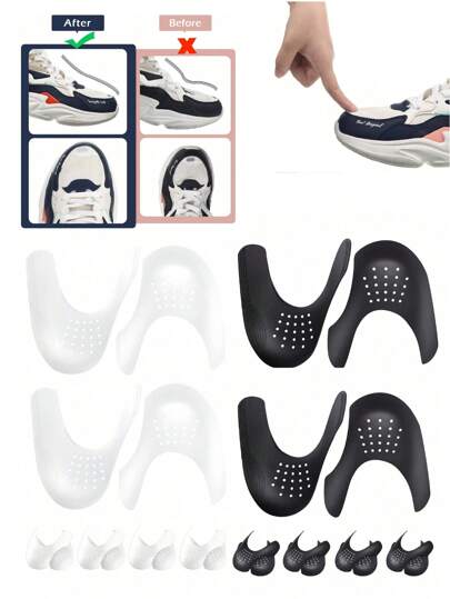 30 pares de protectores de zapatos anti-arrugas a granel, protectores de puntera para zapatos, protectores de puntera para zapatillas y botas, topes para pliegues, en negro y blanco