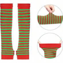 Tongcloud Women's Striped Knee High Socks, Over Knee Thigh High Socks, Arm Warmer And Fingerless Gloves SetHalloween Christmas New Year - 綠色和紅色 - 查看 2