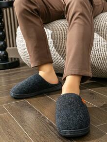 Chinelos de Inverno Antiderrapantes de Feltro para Homens - Espuma de Memória, Sapatos Internos Antiderrapantes - Preto - Visão 7