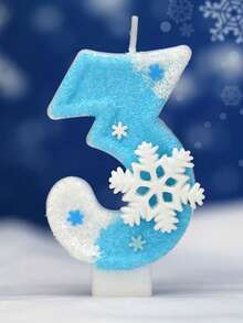 1件雪花花瓣數字生日蠟燭，藍色數字，聖誕白色雪花主題白色與藍色大雪花數字生日蠟燭 - 彩色 - 查看 21