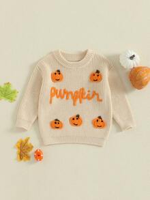 Toddler Baby Boy Girl Halloween Sweater Pumpkin Warm Pullover Sweatshirt Knitwear Knitted Fall Winter Clothes 3 12 18 24M 2 3 4T - Beige - View 4