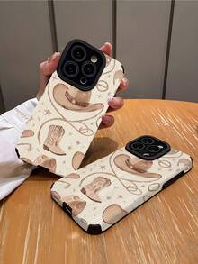 1pc Western Cowboy Pattern Vertical Striped Faux Leather Soft Protective Phone Case Compatible With Apple And 16/16PLUS/16PRO/16PROMAX Waterproof Shockproof Anti-Fall Scratch Resistant - Multicolor - View 2
