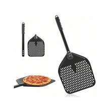 Pizzaschaufel mit breiter Auflagefläche und praktischem Lochdesign. Antihaftbeschichtung, robust und langlebig. Geeignet zum Backen von Pizza, Brot, Kuchen, Torten, Desserts usw. - Schwarz - Übersicht 5