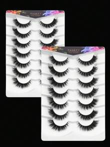 MAANGE 14 Pairs Of Natural Full False Eyelashes,Thick Curling Fluffy Eyelashes For Party Use Manga Eyelashes, Travel Essentials - 黑色 - 查看 1