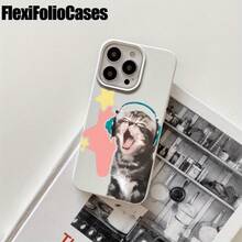 Funda protectora para phone con diseño de gatito con auriculares, con orificios grandes. Compatible con phone 16 Pro, 16, 15 Pro, 14, 14 Plus, 14 Pro, 13, 13 Pro, 12 Pro y 11/11 Pro. Regalos para cumpleaños y celebraciones. - Blanco - Ver 6
