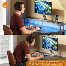 GREENSTELL 39/47/55 Inch Home Office Computer Desk With Power Outlets & LED Light ,3 Drawers & Storage Shelves | Multi-Functional Writing Desk With Monitor Stand, Computer Desk For Living Room , Home Office , Bedroom , Bedroom Decor​​ - 查看 4