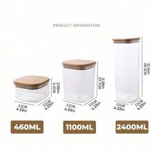 1pc Square Plastic Sealed Jar - Physical Container With Wooden Lid Multifunctional Food Storage Jar, Moisture-Proof And Insect-Proof Storage Box, Three Sizes, Sturdy, Leak-Proof, Moisture-Free Storage Of Coffee Beans, Tea, Pasta, Flour, Sugar, Nuts, Sweets, Bath Salts - The Perfect Home Kitchen Item For Organizing Pantries And Countertops - Clear - View 3