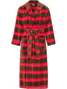 Mens Robe With Hood, Plush Fleece Hooded Mens Bathrobe, Big And Tall Bath Robe For Menhalloween - Autumn Harvest Plaid - View 1