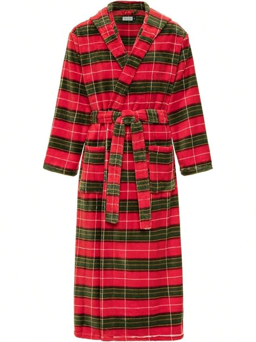 Mens Robe With Hood, Plush Fleece Hooded Mens Bathrobe, Big And Tall Bath Robe For Menhalloween - Autumn Harvest Plaid - View 1