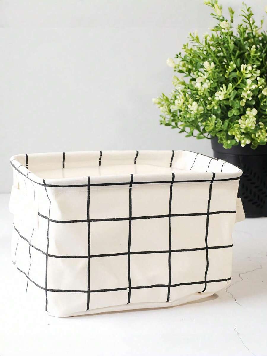 1 pièce Panier de rangement pliable à motif à carreaux, bac de rangement pour jouets, panier de salle de bain, panier de rangement pliable, organiseur de bureau, convient pour un cadeau d'Halloween - Multicolore - Voir 1