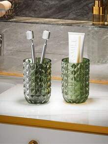 1pc Diamond Texture Transparent Gargle Cup, Large Size Bathroom Rinse Cup, Portable Mouth Rinse Cup, Plastic Household Toothbrush Cup, Bathroom Accessories, Travel Cup - One Piece - View 12
