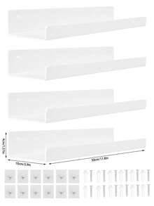 1/2/3/4/6 Pcs Acrylic Wall Mounted Floating Shelves, 15 Inch Display Racks, Suitable For Bathroom, Bedroom, Living Room, Kitchen, Room Decor - White - View 3