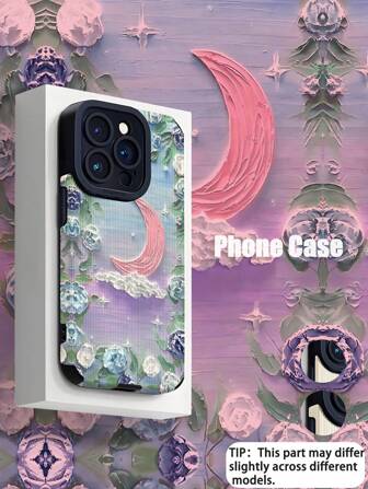 1 Stück Blumen- & Mond Malerei Muster weiches Handyhülle, kompatibel mit Apple und anderen Modellen, wasserdicht, stoßfest, kratzfest