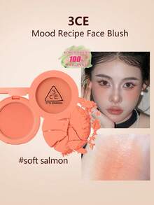 3CE Mood Recipe Soft Salmon Blush, Velvety Matte Texture, Mousse-Like Smoothness, Gradient Glow, Brightens Complexion, Oil Control, Easy To Blend, Highlight Eye Area, 3D Sculpting, Magnetic Embossed Compact, Finger Groove Design, Korean Cosmetics - Soft Salmon - 查看 1