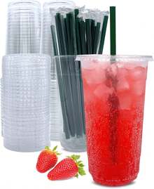32 Oz Clear Plastic Cups With Lids And Straws, Disposable Coffee Cups 25 Sets - 16盎司杯 - 查看 1