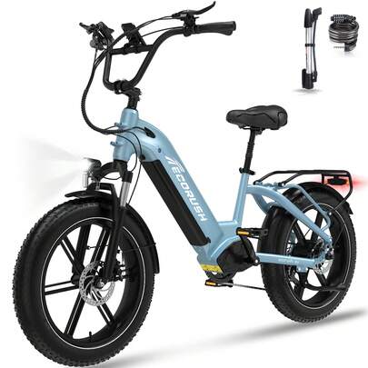 ECORUSH Electric Bike, Ebike With 48V/15.6A Removable Battery, Heavy Duty Frame, 20*4.0 Inch Fat Tires, 7 Speeds, LCD Display, 250W 25km/H Electric Mountain Bike For Adults/Teens