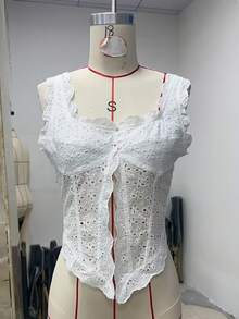 Women's Lace Trim Tank Tops Y2k Sleeveless Button Down Summer Corset Vest Top Teen Girl Cute Going Out Blouse - màu đen - Xem 5