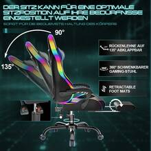Devoko Gunji Massage Video Game Chair For Adults With Footrest, PU Leather Computer Desk Chair, Adjustable Backrest, High Back Support, Home Office Chair With Headrest And Lumbar Support - 藍色 - 查看 3