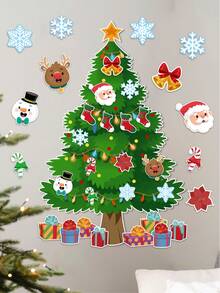 1 set Autocollant mural d'arbre de Noël, décoration murale d'arrière-plan avec arbre de Noël, Père Noël, bonhomme de neige, design de cerf, décoration de rénovation de chambre DIY pour Noël, autocollant pour salon, chambre à coucher, salle à manger et entrée, décoration de Joyeux Noël, décoration de Noël pour la maison - Multicolore - Voir 7