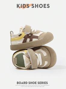 1 Paio di Sneaker casual in tela per bambini, con decorazioni a patchwork, con chiusura a strappo, adatte per uso quotidiano, tempo libero e gioco