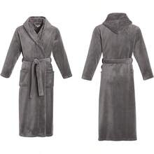 Mens Robe With Hood, Plush Fleece Hooded Mens Bathrobe, Big And Tall Bath Robe For Menhalloween - Sandstone - View 9