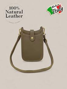 Solid Color Genuine Leather Mini Square Shoulder Bag, Gift Bag, Phone Bag, School Supplies, Teacher Gift, Back To School Gift, Crossbody Bag, Women's Wallet - Khaki - View 2