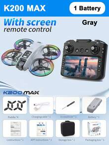 CASRRA O Drone K200 de Controle Remoto com Tela Grande, Lançamento de 2025, possui um corpo com luzes deslumbrantes, motor sem escovas, detecção de obstáculos em quatro lados, câmera de 720P, controle remoto com tela, bateria de alta capacidade, caixa de presente, carregador de bateria, cabos de dados e uma caixa de embalagem requintada. É o presente perfeito para iniciantes adultos e festas de aniversário, câmera digital.