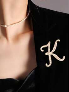 1pc 26 English Letter Pearl Brooch Pin, Fashion Versatile Clothing Anti-Slip Decoration, Scarf Clip, Shoes, Hat Accessory, Retro - Yellow Gold - View 17
