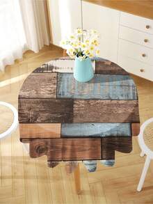 1pc Woodgrain Printed Tablecloth, Modern Polyester Rectangular/Round Waterproof Tablecloth, Digital Printing Suitable For Living Room, Outdoor Dining Table, Small Round Table - Black and White - View 7