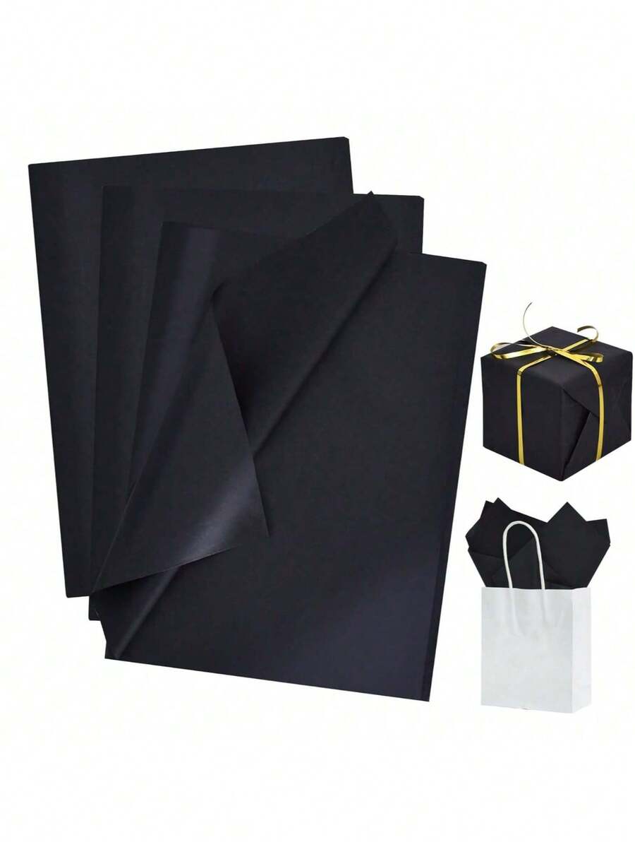 12pcs Black Thin Wrapping Paper, Colorful Wrapping Paper Tissues For Various Occasions - Black - View 1