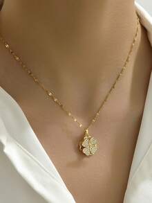 Unisex 18K 925 Gold Plated Stainless Steel Necklace With Sparkling Four Leaf Clover Pendant - Perfect - 金色 - 查看 3